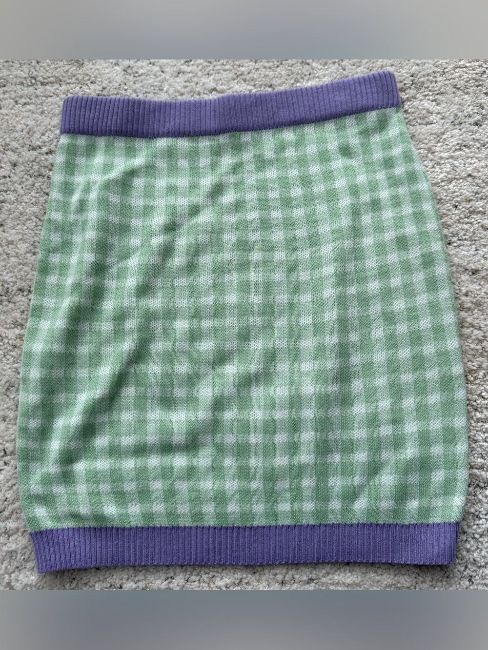 Fate medium M Green White Gingham Plaid Knit Mini Skirt Purple Trim Preppy